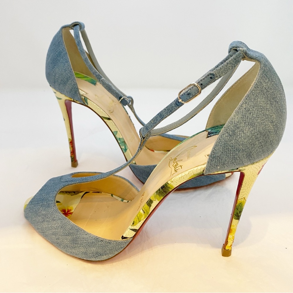 Christian Louboutin Senora 100 T-Strap Sandal Denim EU 39.5 | Red Sole - Picture 11 of 17